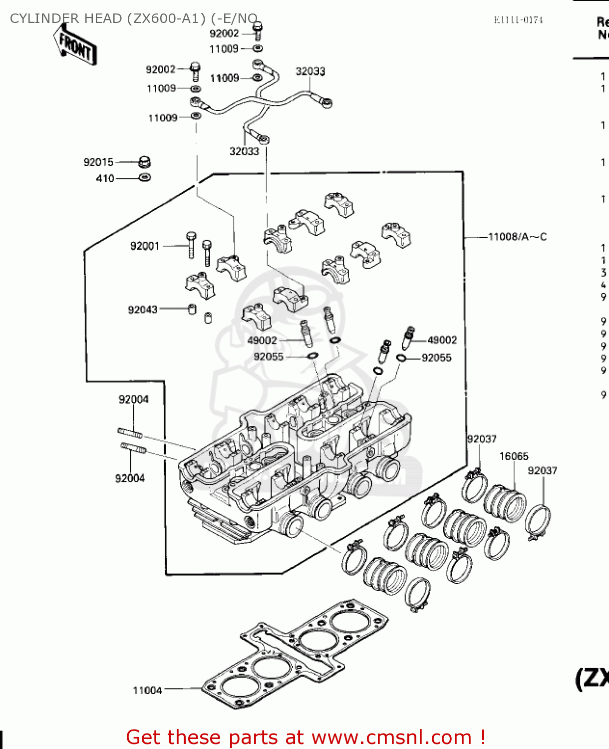 CYLINDER HEAD (ZX600-A1) (-E/NO. ZX600A2 NINJA 600 1986 USA CALIFORNIA CANADA