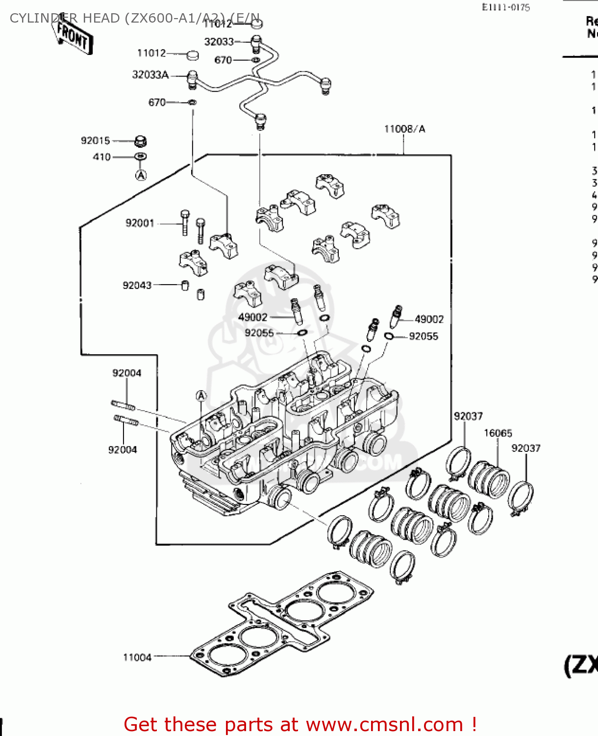 CYLINDER HEAD (ZX600-A1/A2) (E/N ZX600A2 NINJA 600 1986 USA CALIFORNIA CANADA