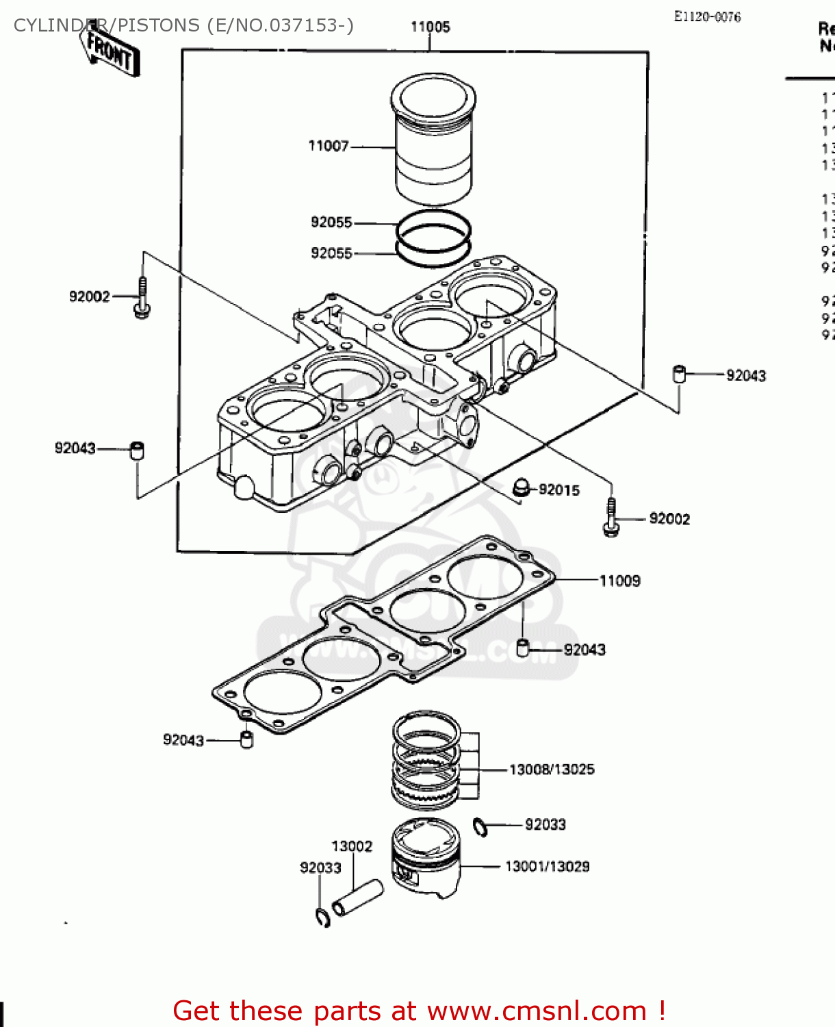 CYLINDER/PISTONS (E/NO.037153-) ZX600A2 NINJA 600 1986 USA CALIFORNIA CANADA