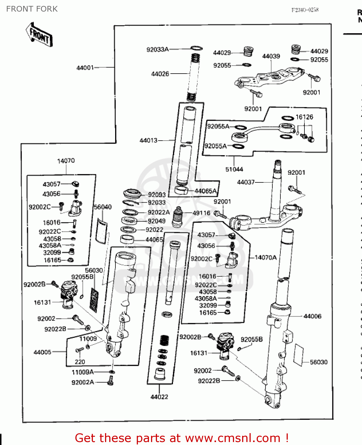FRONT FORK ZX600A2 NINJA 600 1986 USA CALIFORNIA CANADA