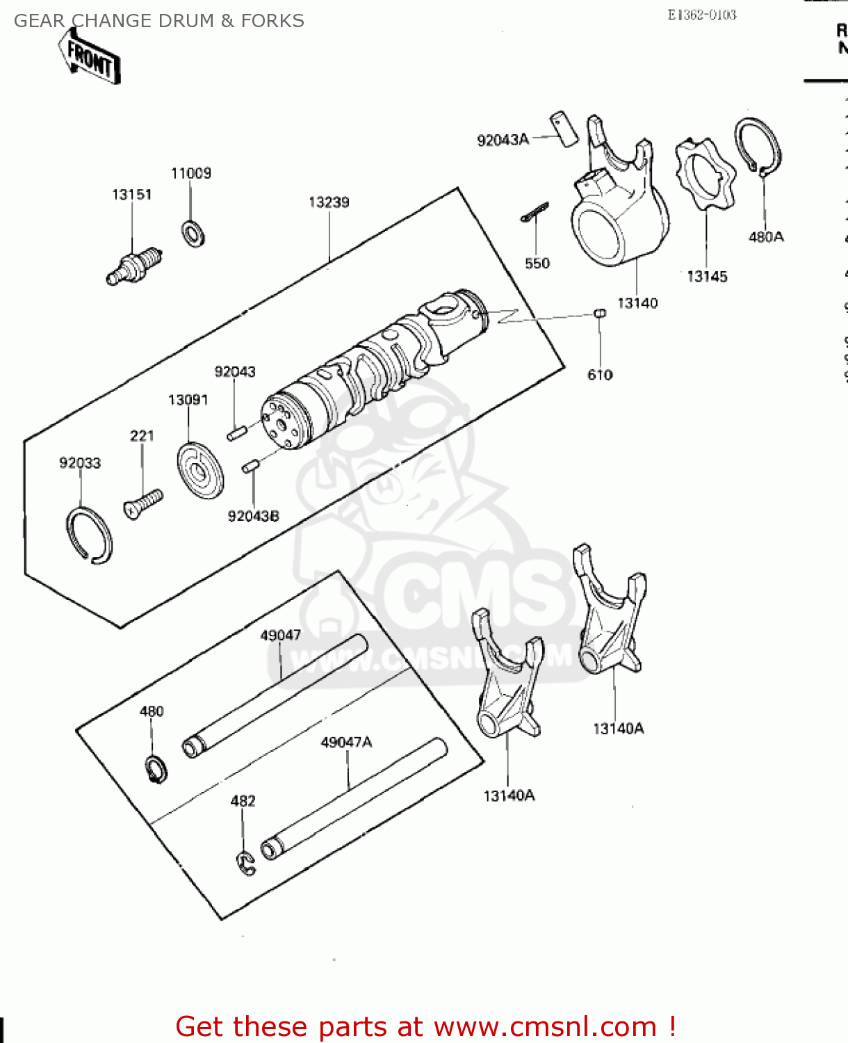 GEAR CHANGE DRUM & FORKS ZX600A2 NINJA 600 1986 USA CALIFORNIA CANADA