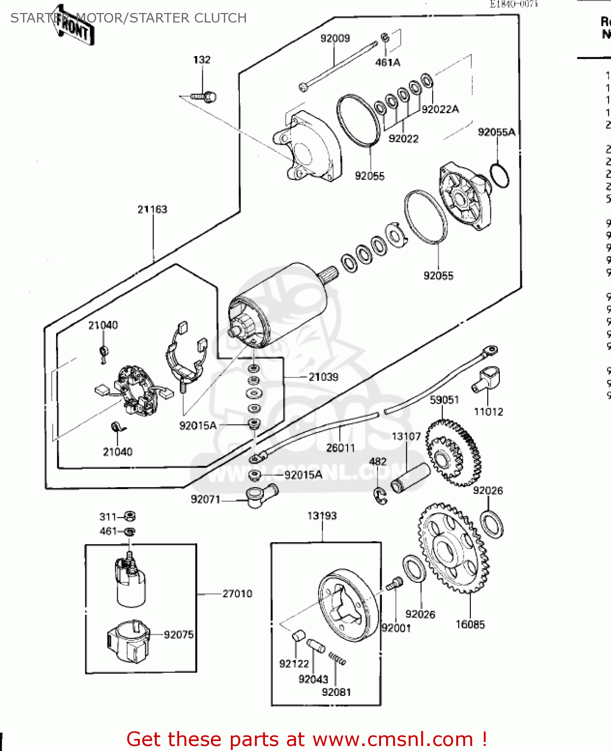 STARTER MOTOR/STARTER CLUTCH ZX600A2 NINJA 600 1986 USA CALIFORNIA CANADA