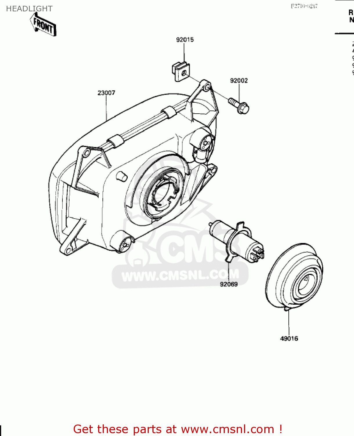 HEADLIGHT ZX600A2 NINJA 600 1986 USA CALIFORNIA CANADA