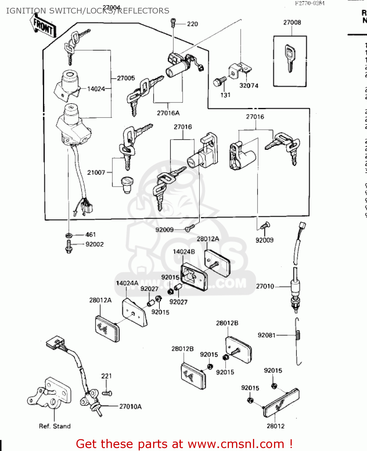 IGNITION SWITCH/LOCKS/REFLECTORS ZX600A2 NINJA 600 1986 USA CALIFORNIA CANADA