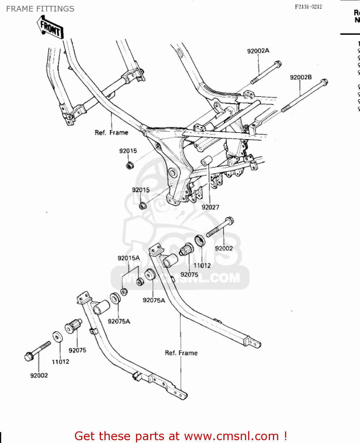 FRAME FITTINGS ZX600A2 NINJA 600 1986 USA CALIFORNIA CANADA