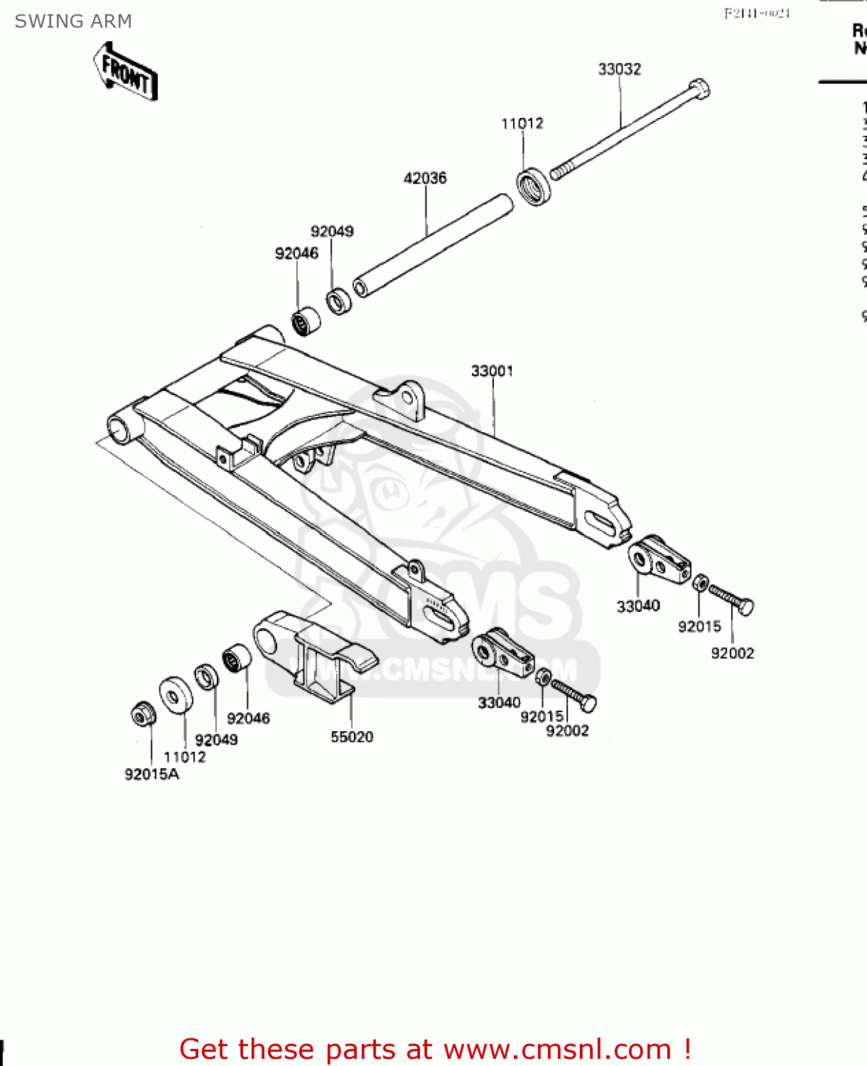 SWING ARM ZX600A2 NINJA 600 1986 USA CALIFORNIA CANADA