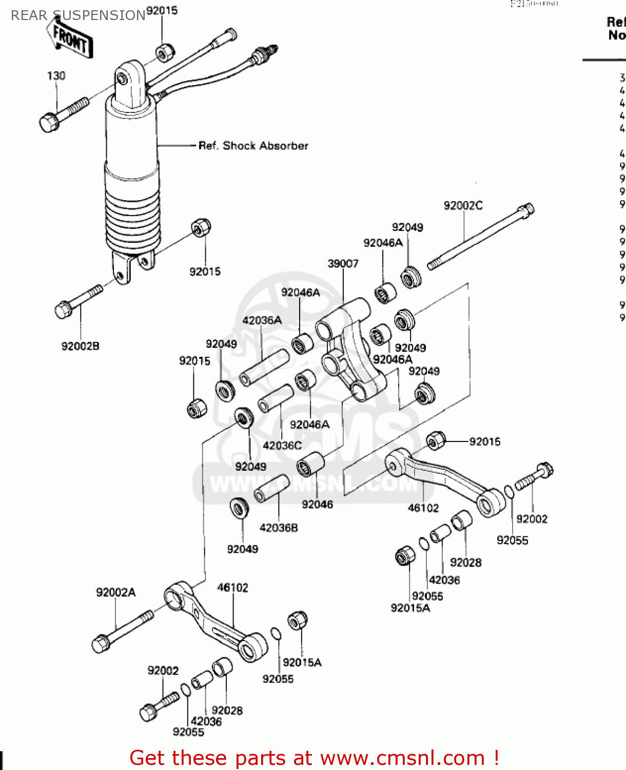 REAR SUSPENSION ZX600A2 NINJA 600 1986 USA CALIFORNIA CANADA