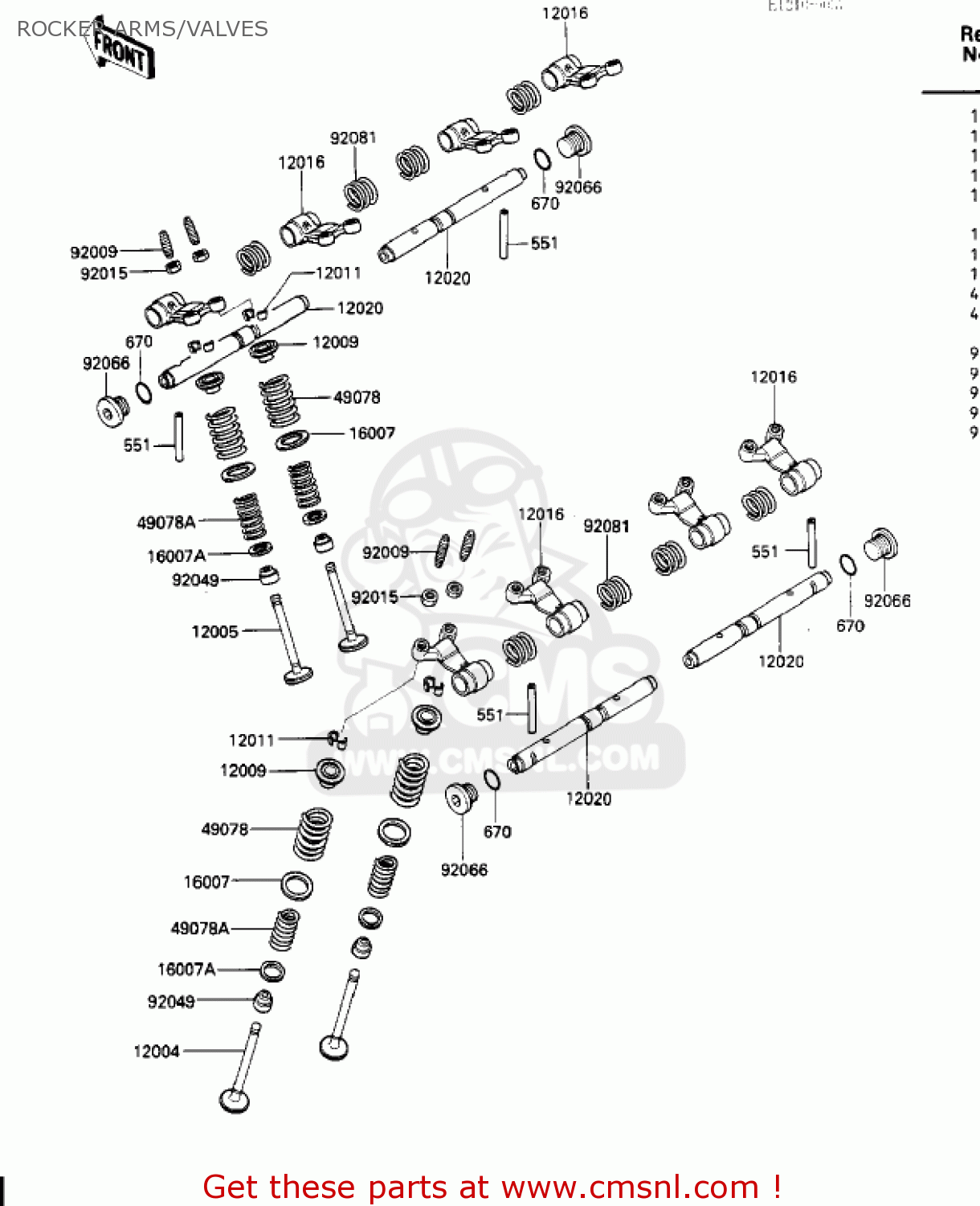 ROCKER ARMS/VALVES ZX600A2 NINJA 600 1986 USA CALIFORNIA CANADA