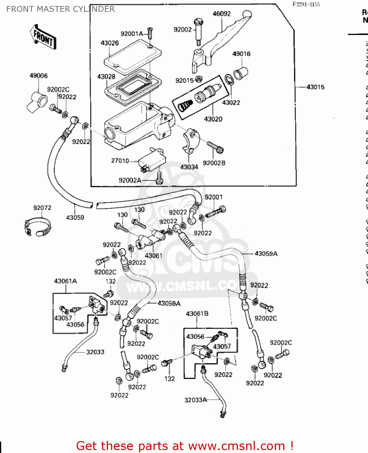 FRONT MASTER CYLINDER ZX600A2 NINJA 600 1986 USA CALIFORNIA CANADA