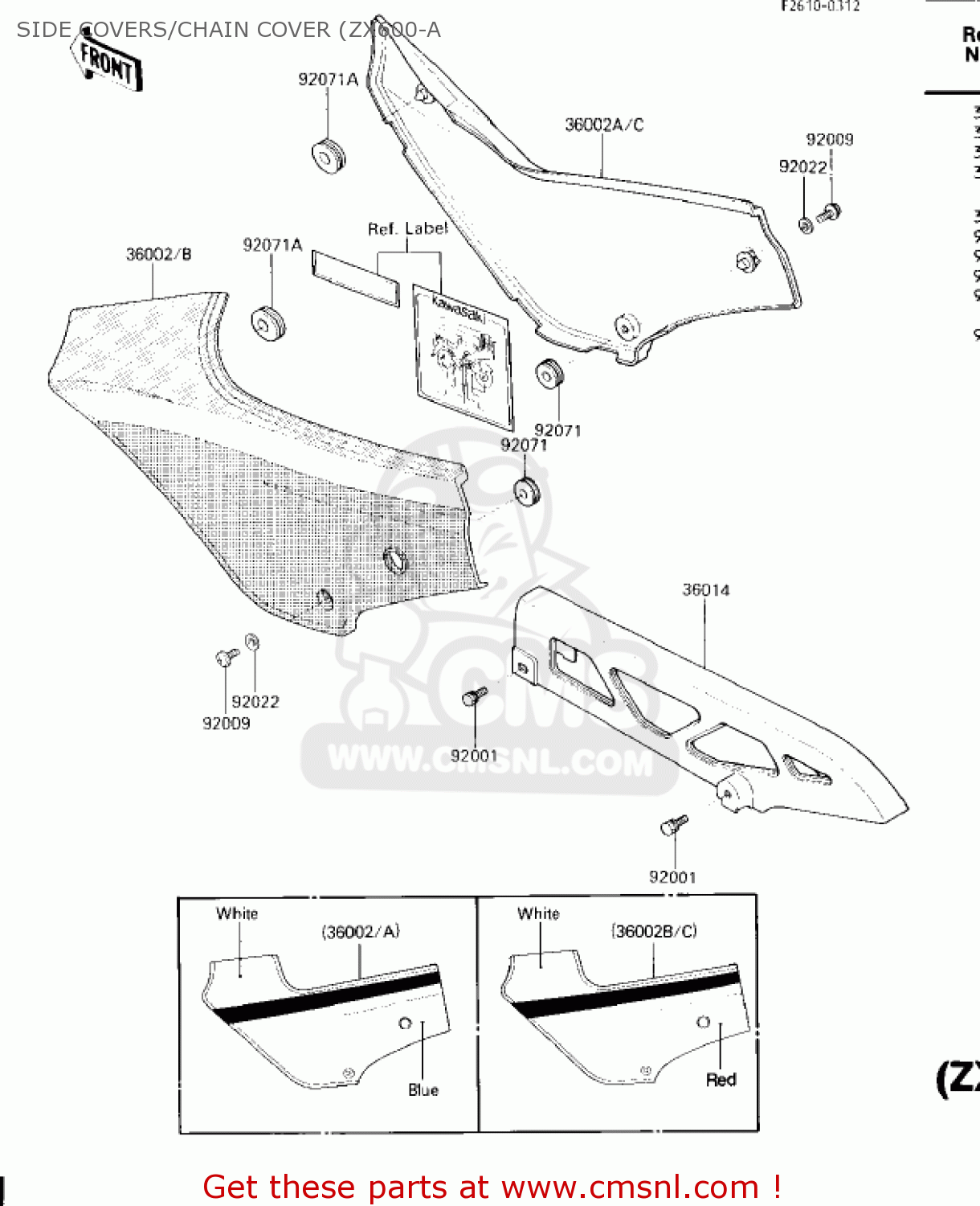 SIDE COVERS/CHAIN COVER (ZX600-A ZX600A2 NINJA 600 1986 USA CALIFORNIA CANADA