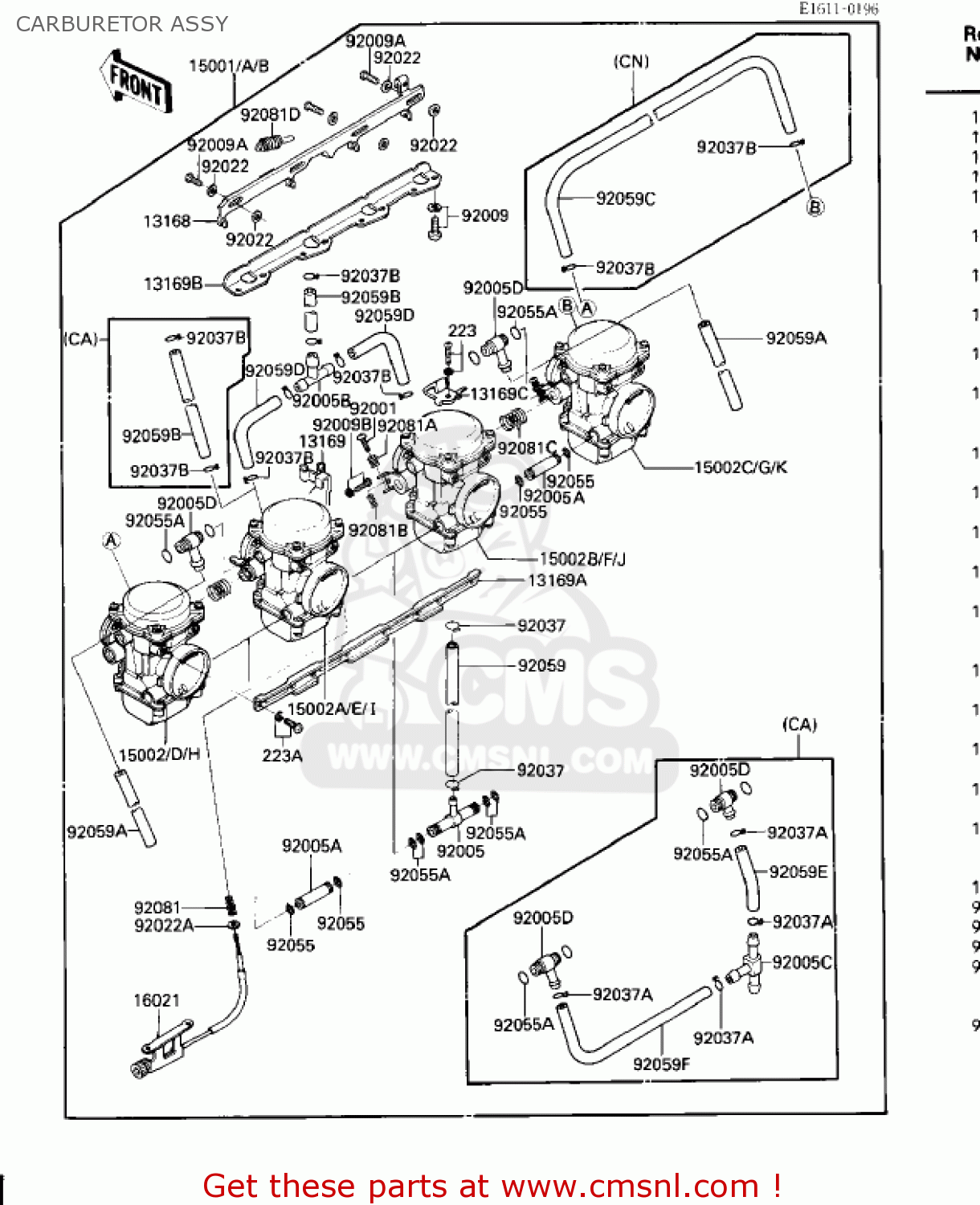 CARBURETOR ASSY ZX600A2 NINJA 600 1986 USA CALIFORNIA CANADA