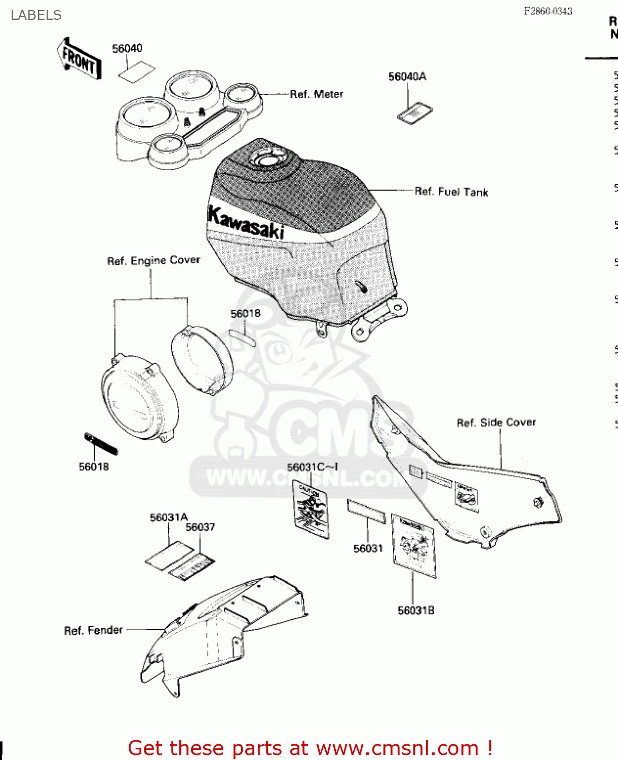 LABELS ZX600A2 NINJA 600 1986 USA CALIFORNIA CANADA
