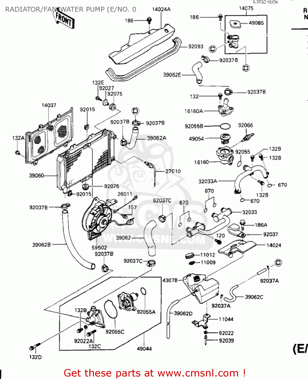 RADIATOR/FAN/WATER PUMP (E/NO. 0 ZX600A2 NINJA 600 1986 USA CALIFORNIA CANADA