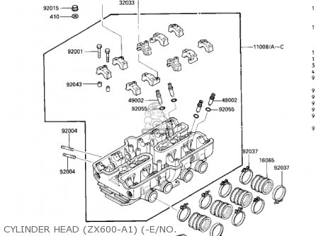 CYLINDER HEAD (ZX600-A1) (-E/NO. - ZX600A2 NINJA 600 1986 USA CALIFORNIA CANADA