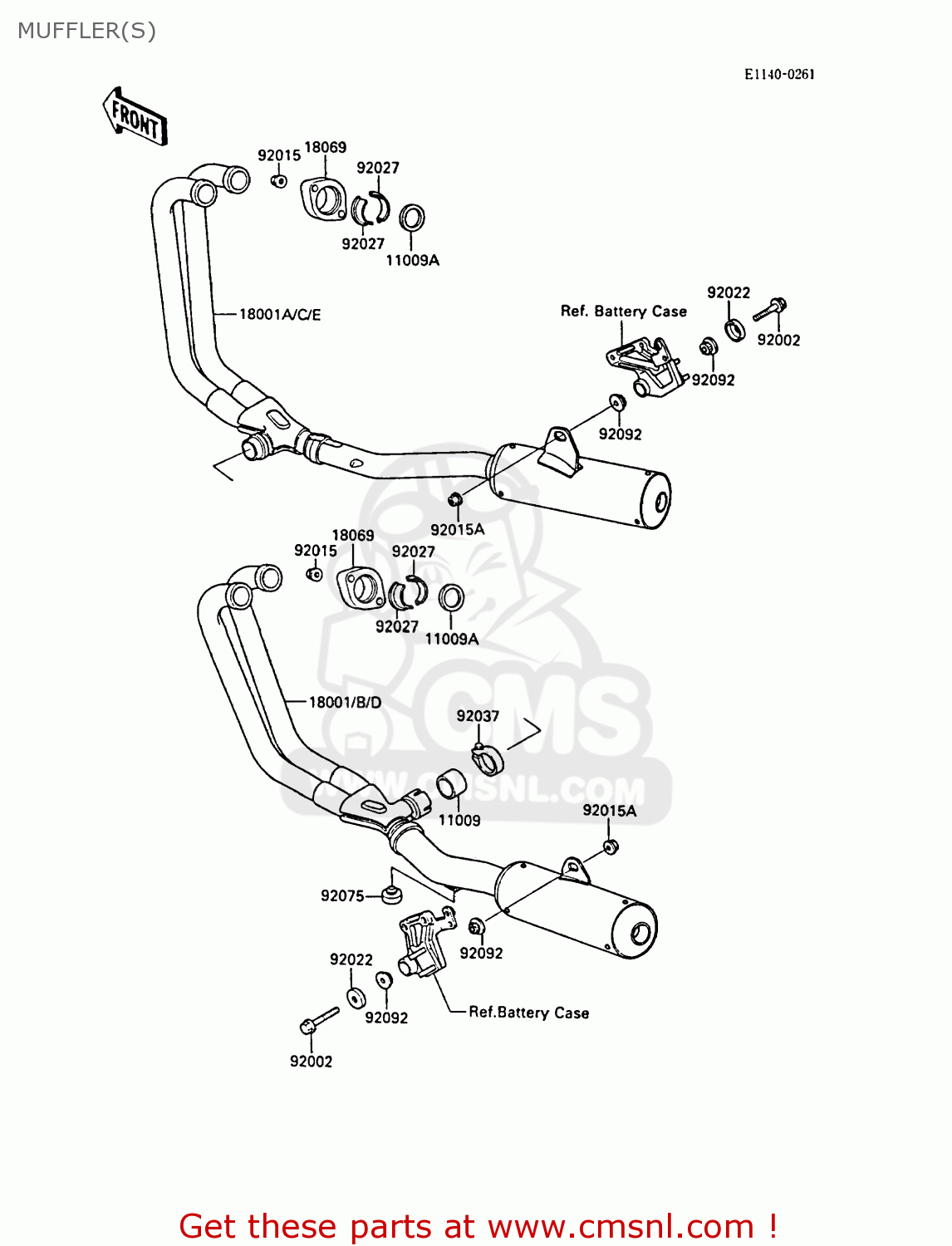 MUFFLER(S) ZX600A3 NINJA 600R 1987 EUROPE UK FR FG GR IT NR SD SP ST