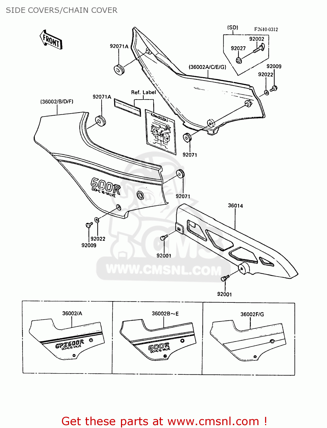 SIDE COVERS/CHAIN COVER ZX600A3 NINJA 600R 1987 EUROPE UK FR FG GR IT NR SD SP ST