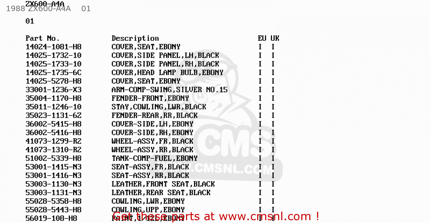 1988 ZX600-A4A    01 ZX600A4 NINJA 600R 1988 UNITED KINGDOM FG