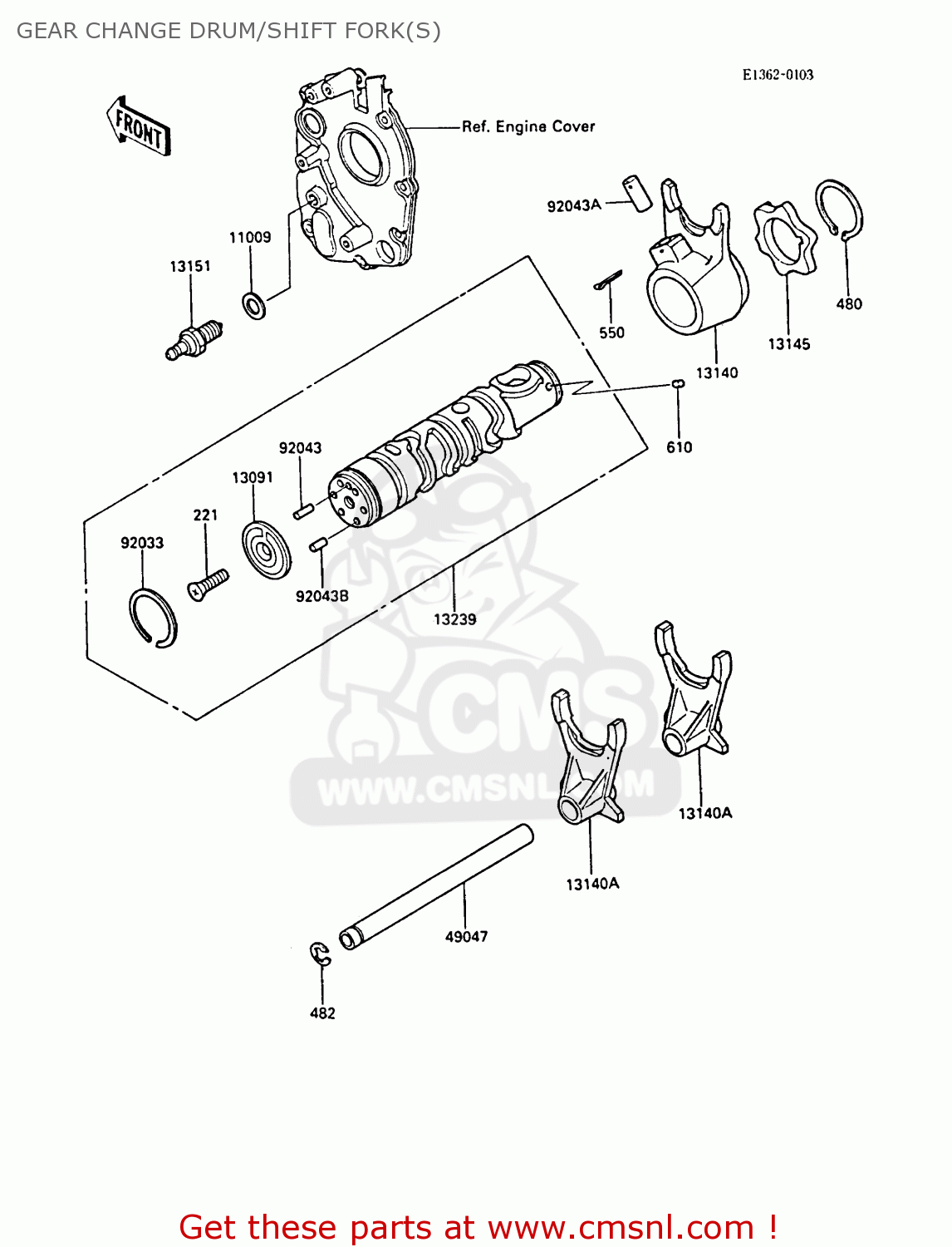 GEAR CHANGE DRUM/SHIFT FORK(S) ZX600A4A NINJA 600R 1988 UNITED KINGDOM EU FR