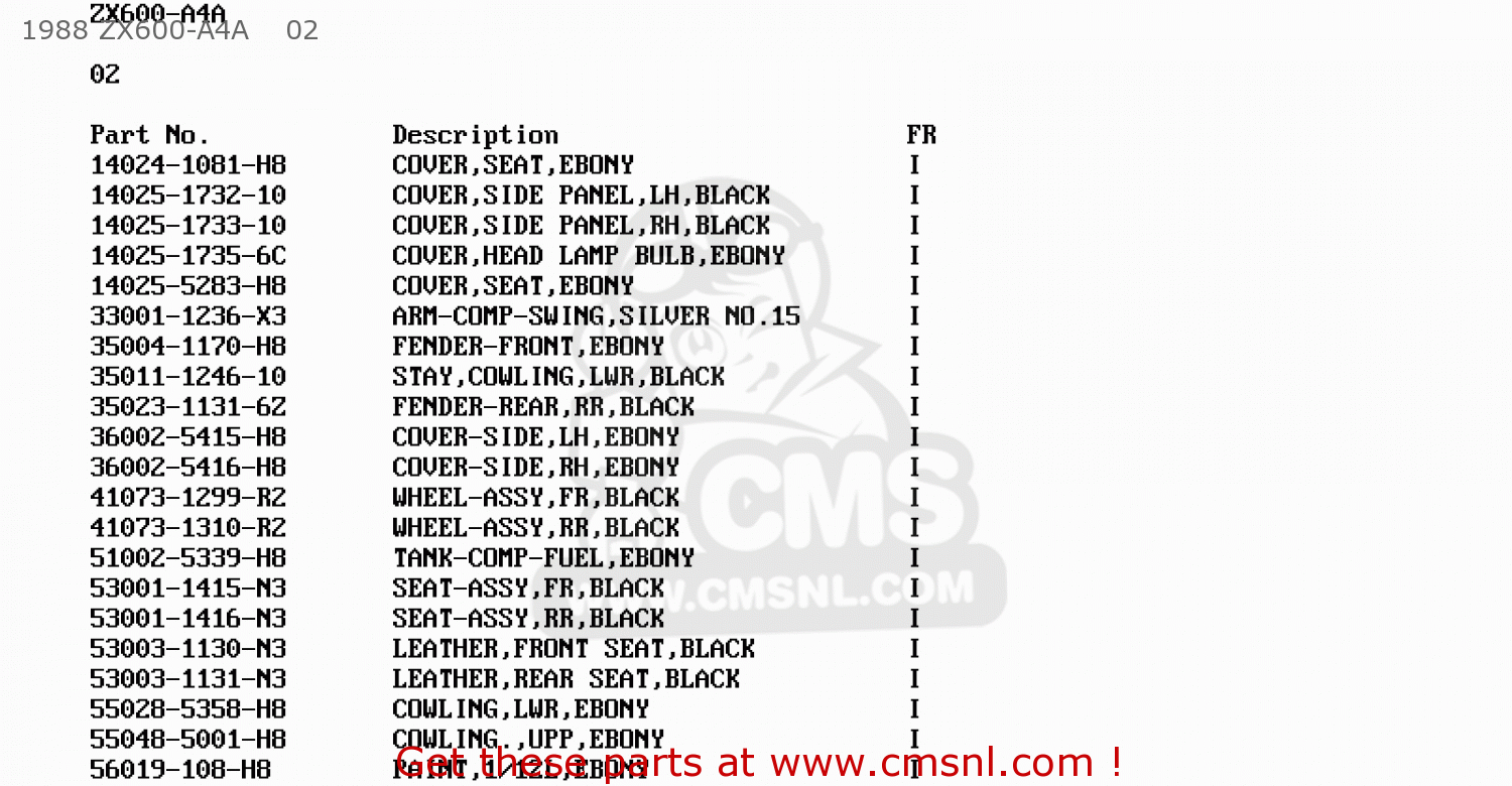 1988 ZX600-A4A    02 ZX600A4A NINJA 600R 1988 UNITED KINGDOM EU FR