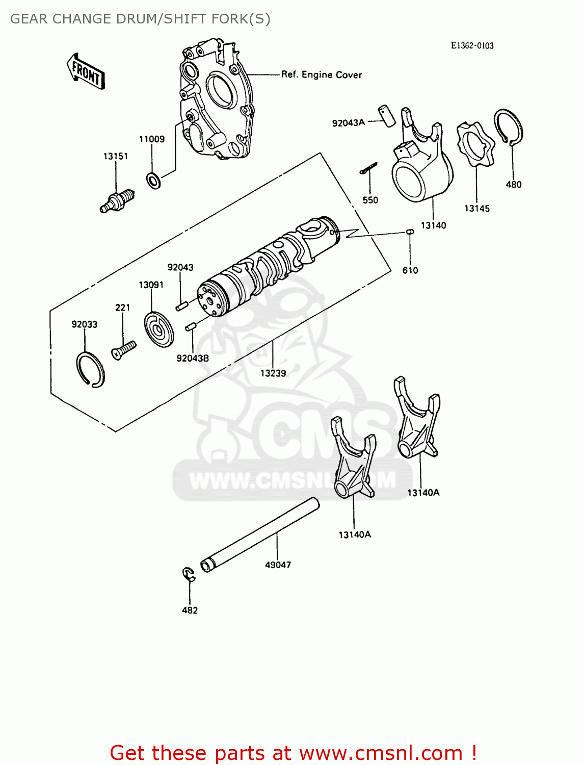GEAR CHANGE DRUM/SHIFT FORK(S) ZX600A5 GPZ600A 1989 EUROPE UK FG IT SD ST
