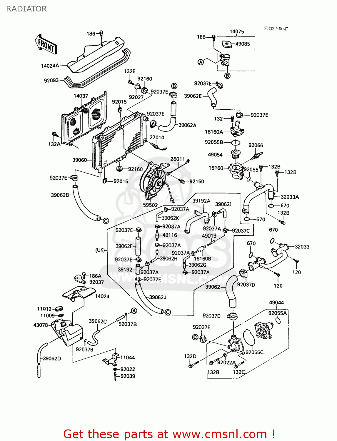RADIATOR ZX600A5 GPZ600A 1989 EUROPE UK FG IT SD ST