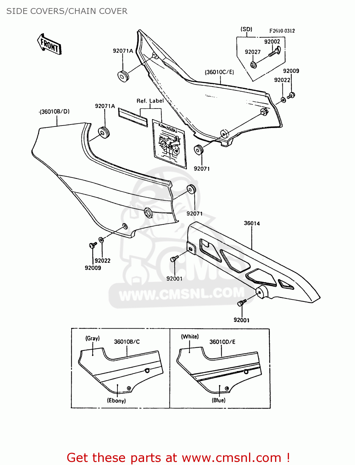 SIDE COVERS/CHAIN COVER ZX600A5 GPZ600A 1989 EUROPE UK FG IT SD ST
