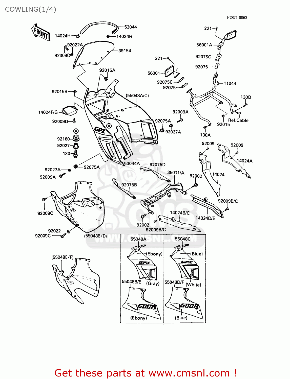 COWLING(1/4) ZX600A5 GPZ600A 1989 EUROPE UK FG IT SD ST