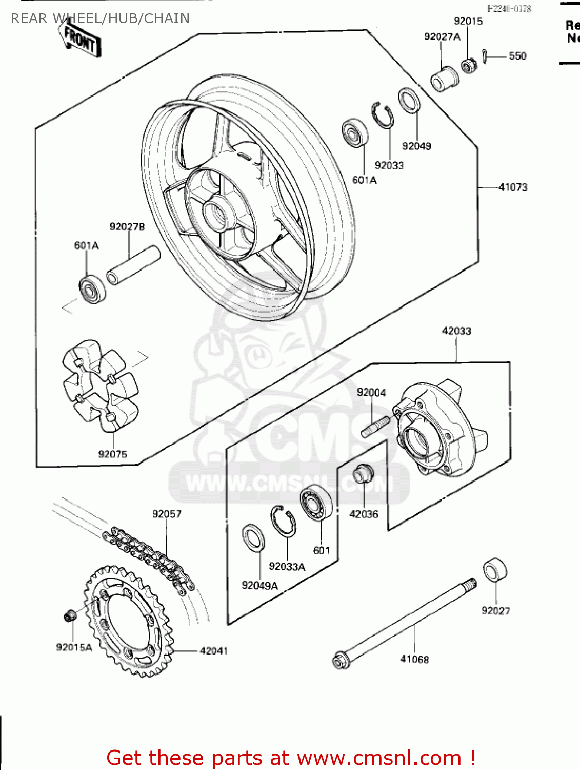 REAR WHEEL/HUB/CHAIN ZX600B1 NINJA 600RX 1987 USA CALIFORNIA