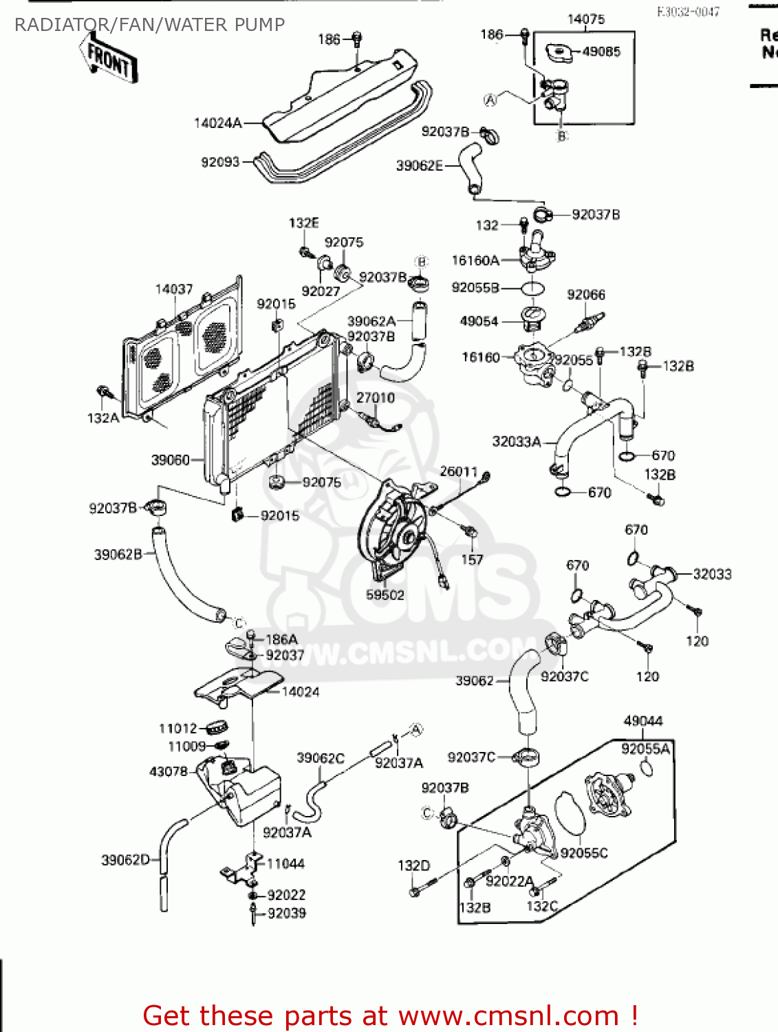 RADIATOR/FAN/WATER PUMP ZX600B1 NINJA 600RX 1987 USA CALIFORNIA