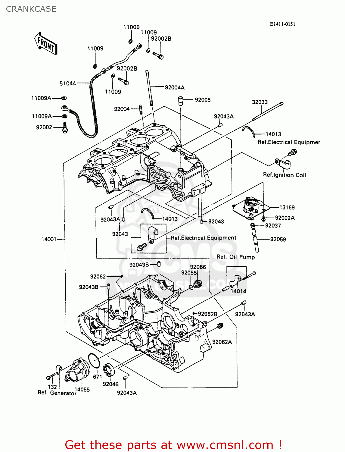 CRANKCASE ZX600C1 GPX600R 1988 EUROPE UK FR FG GR IT NR SD SP ST