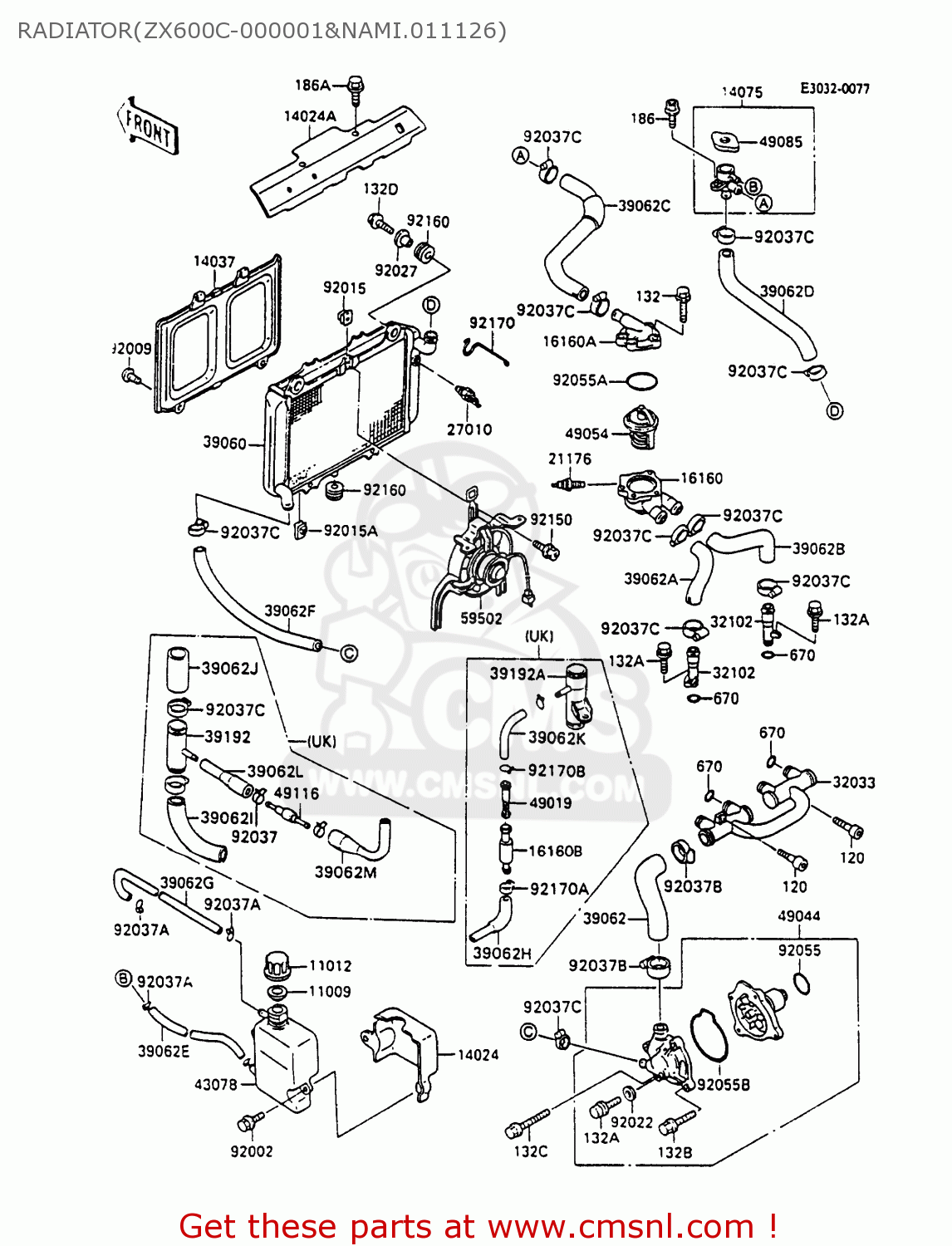 RADIATOR(ZX600C-000001&NAMI.011126) ZX600C1 GPX600R 1988 EUROPE UK FR FG GR IT NR SD SP ST