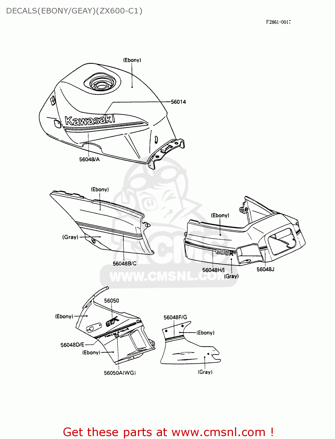 DECALS(EBONY/GEAY)(ZX600-C1) ZX600C1 GPX600R 1988 EUROPE UK FR FG GR IT NR SD SP ST