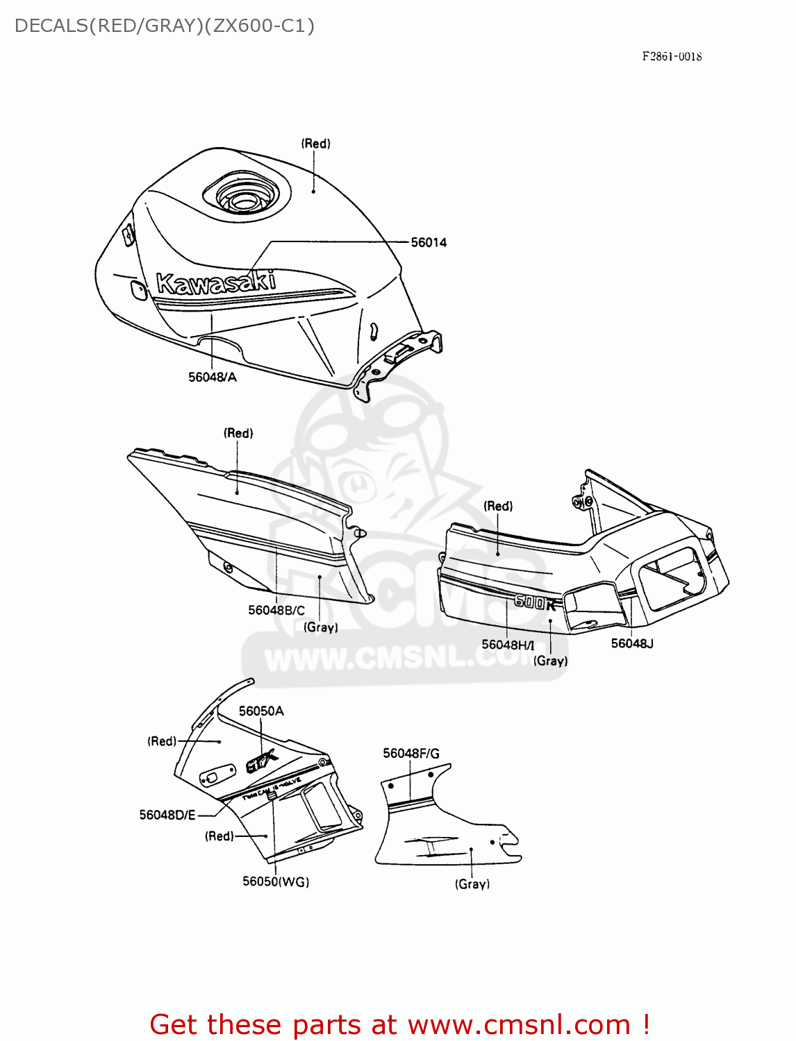 DECALS(RED/GRAY)(ZX600-C1) ZX600C1 GPX600R 1988 EUROPE UK FR FG GR IT NR SD SP ST