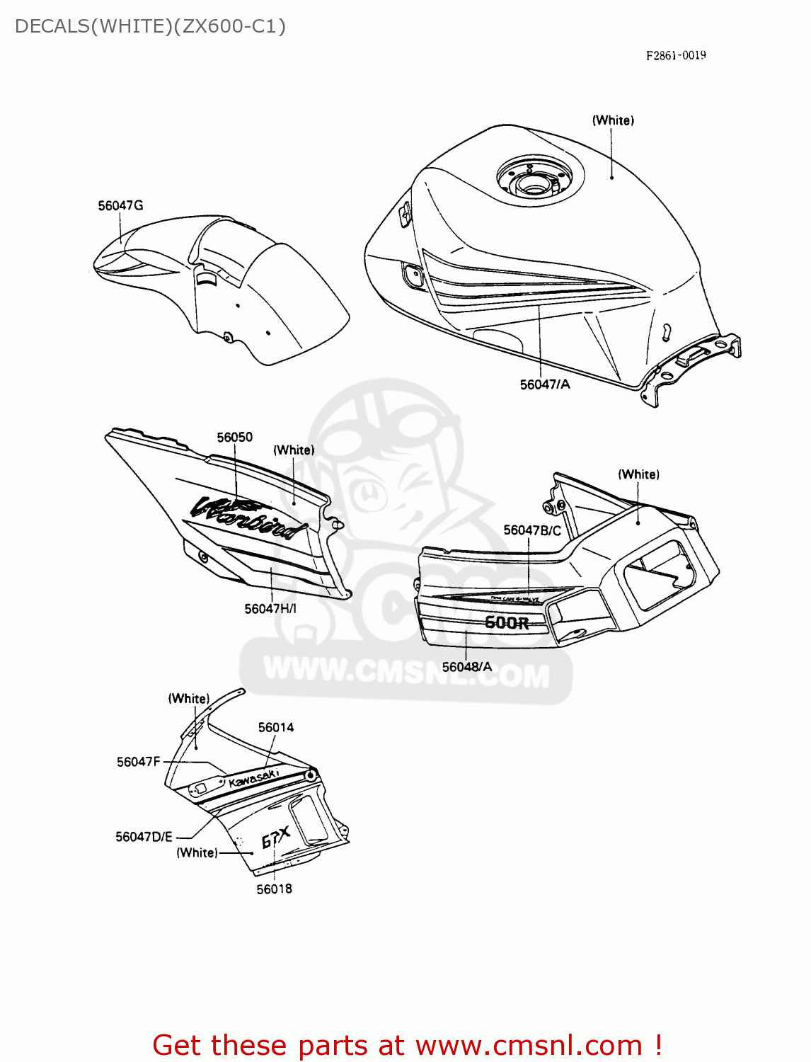 DECALS(WHITE)(ZX600-C1) ZX600C1 GPX600R 1988 EUROPE UK FR FG GR IT NR SD SP ST