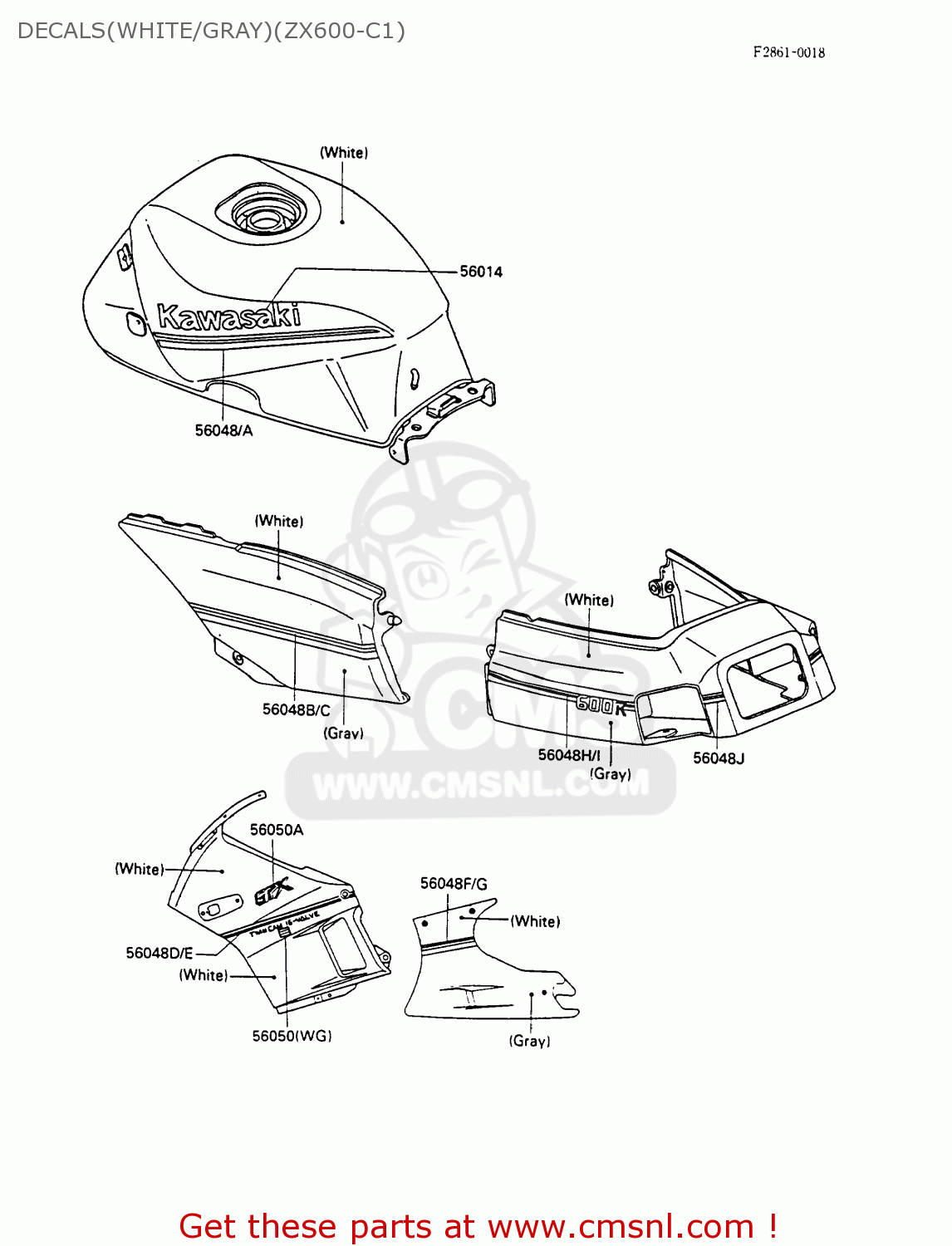 DECALS(WHITE/GRAY)(ZX600-C1) ZX600C1 GPX600R 1988 EUROPE UK FR FG GR IT NR SD SP ST