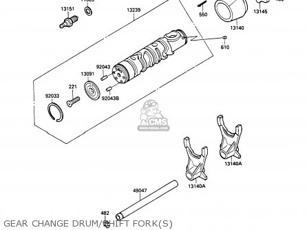 GEAR CHANGE DRUM/SHIFT FORK(S) - ZX600C1 GPX600R 1988 EUROPE UK FR FG GR IT NR SD SP ST