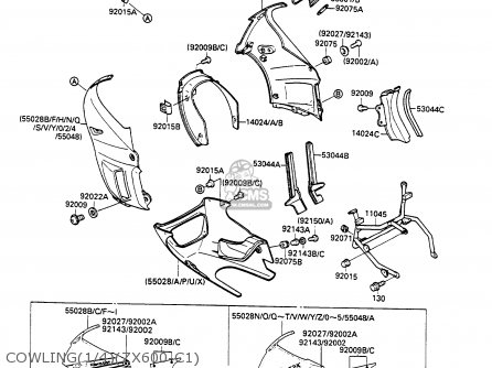 COWLING(1/4)(ZX600-C1) - ZX600C1 GPX600R 1988 EUROPE UK FR FG GR IT NR SD SP ST