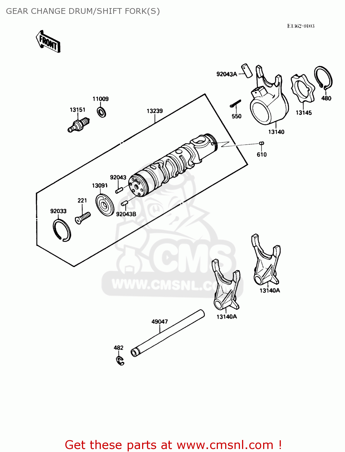 GEAR CHANGE DRUM/SHIFT FORK(S) ZX600C1 NINJA 600R 1988 USA CALIFORNIA CANADA