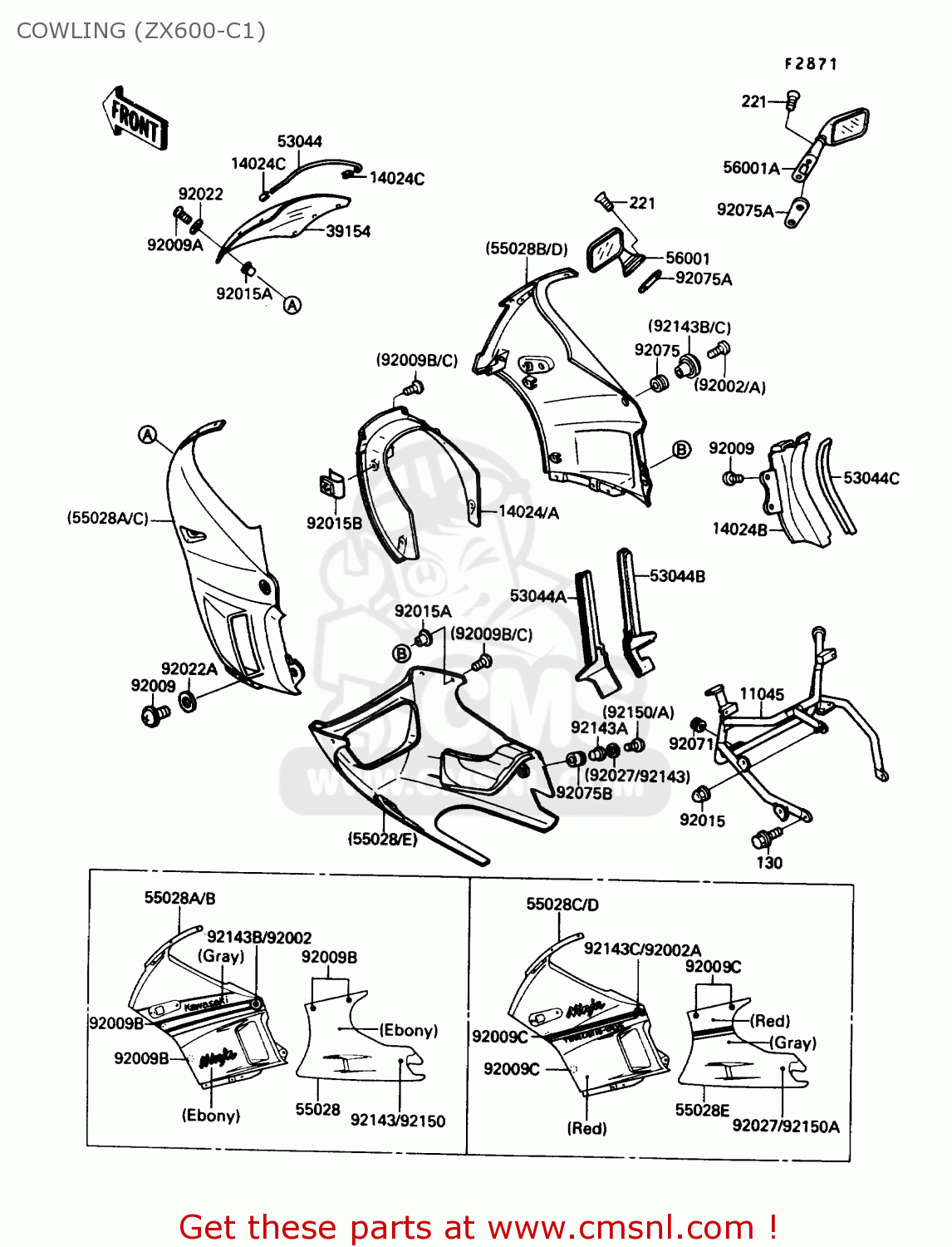 COWLING (ZX600-C1) ZX600C1 NINJA 600R 1988 USA CALIFORNIA CANADA