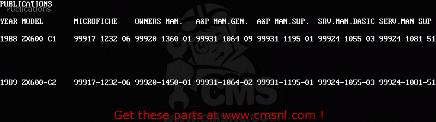 Publications ZX600C1 NINJA 600R 1988 USA CALIFORNIA CANADA