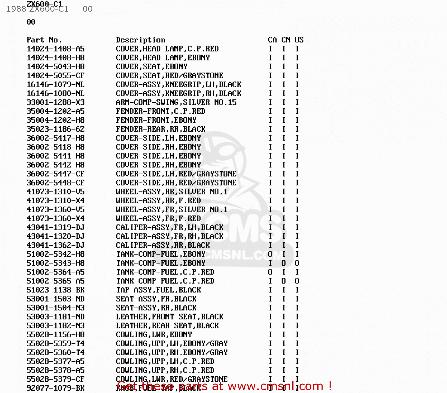 1988 ZX600-C1     00 ZX600C1 NINJA 600R 1988 USA CALIFORNIA CANADA