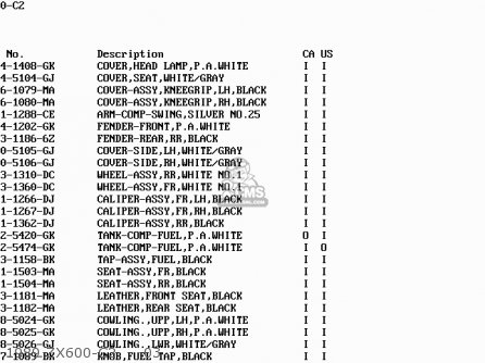 1989 ZX600-C2     03 - ZX600C1 NINJA 600R 1988 USA CALIFORNIA CANADA