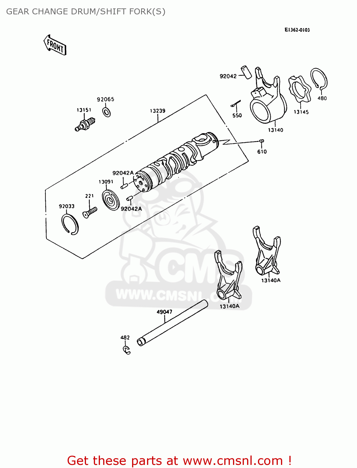 GEAR CHANGE DRUM/SHIFT FORK(S) ZX600C10 NINJA 600R 1997 USA CALIFORNIA
