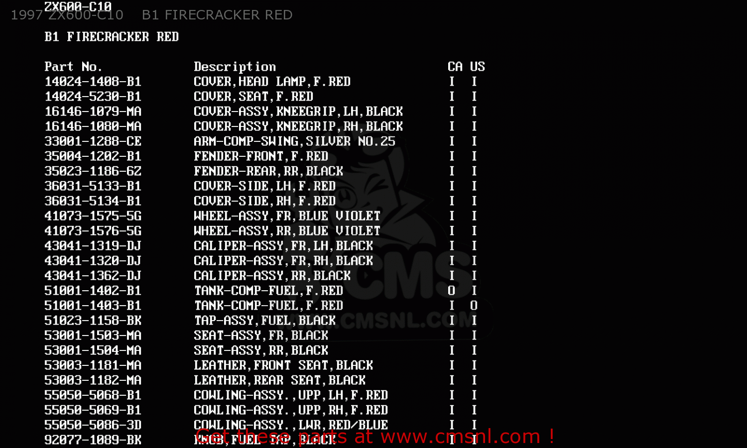 1997 ZX600-C10    B1 FIRECRACKER RED ZX600C10 NINJA 600R 1997 USA CALIFORNIA