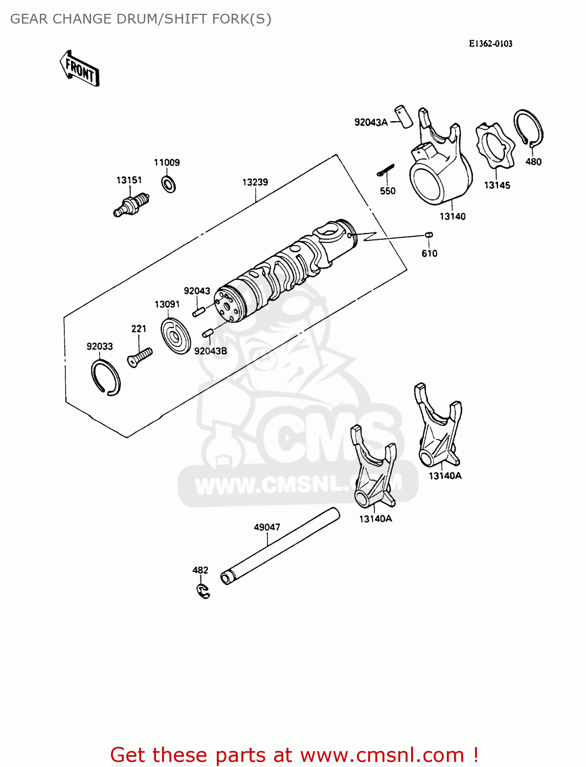GEAR CHANGE DRUM/SHIFT FORK(S) ZX600C2 GPX600R 1989 EUROPE UK FR FG GR IT NR SD SP ST