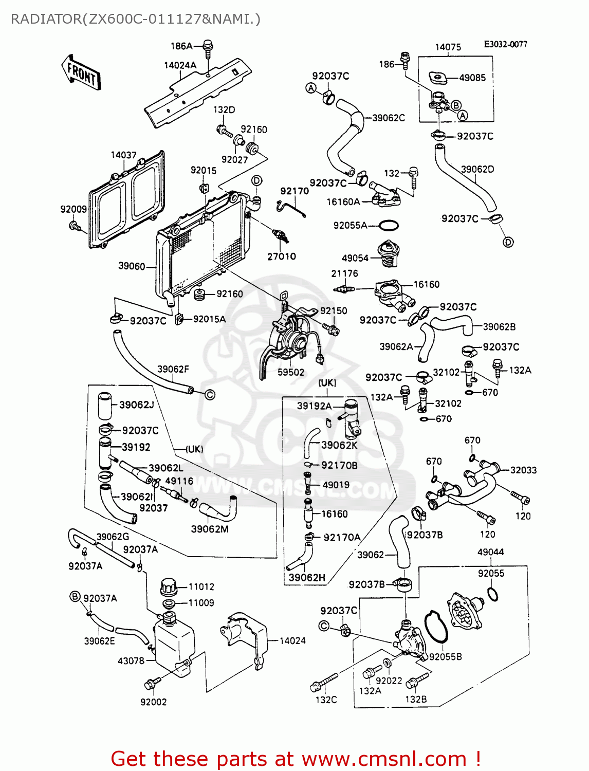 RADIATOR(ZX600C-011127&NAMI.) ZX600C2 GPX600R 1989 EUROPE UK FR FG GR IT NR SD SP ST