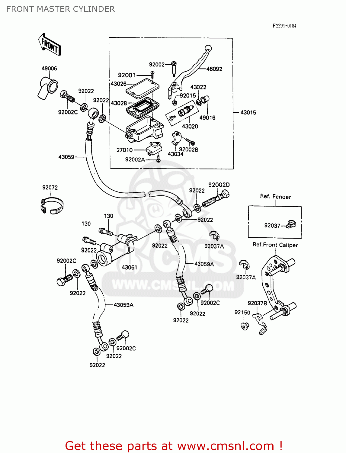 FRONT MASTER CYLINDER ZX600C2 GPX600R 1989 EUROPE UK FR FG GR IT NR SD SP ST