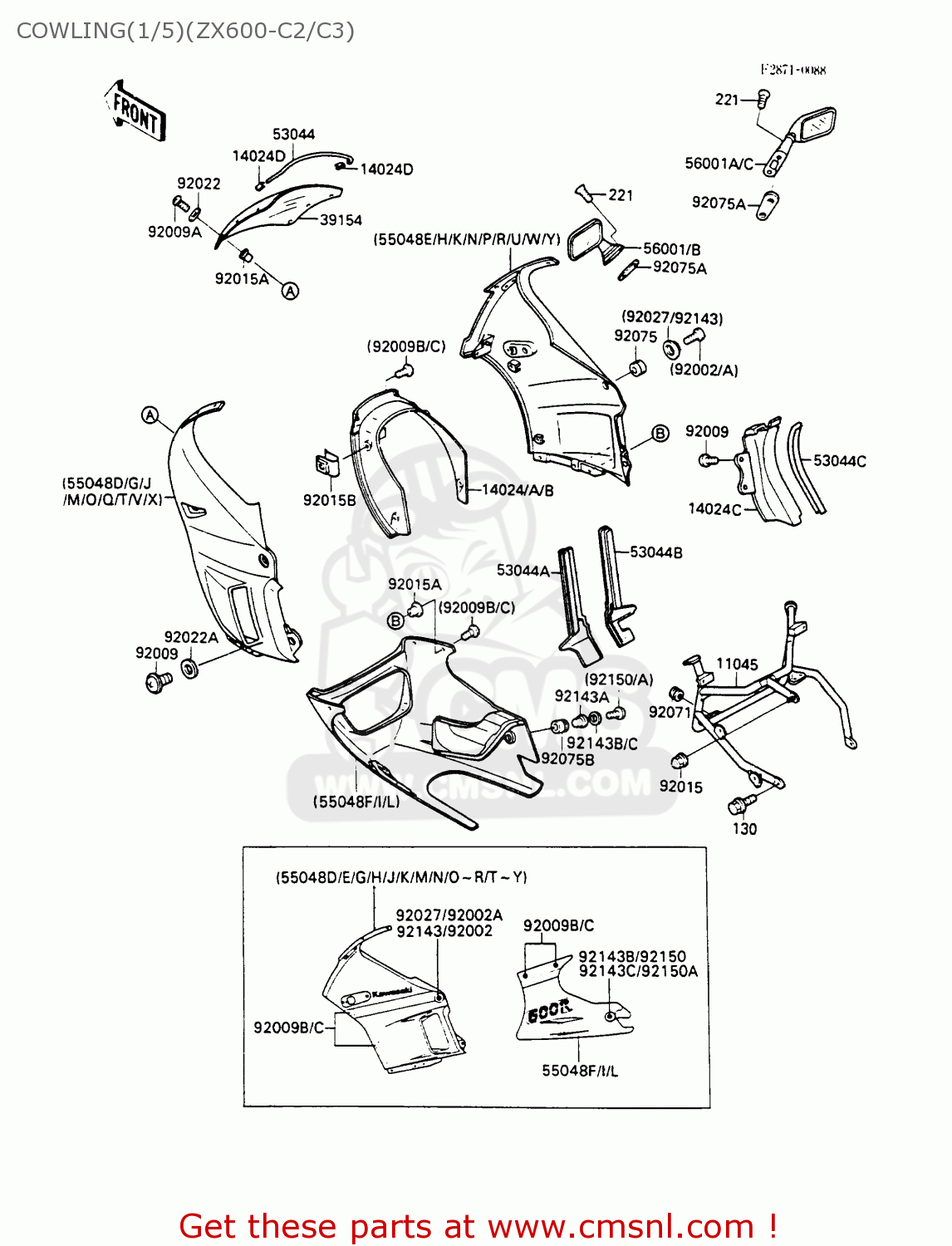COWLING(1/5)(ZX600-C2/C3) ZX600C2 GPX600R 1989 EUROPE UK FR FG GR IT NR SD SP ST