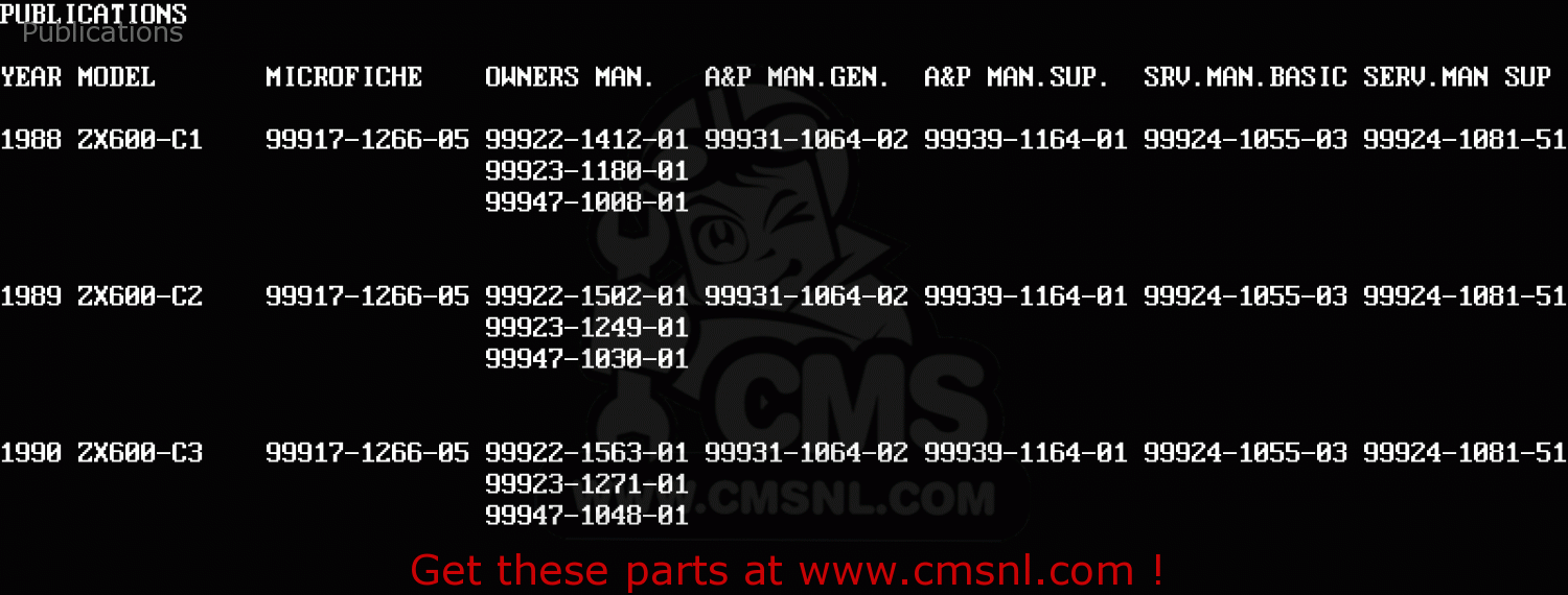 Publications ZX600C2 GPX600R 1989 EUROPE UK FR FG GR IT NR SD SP ST