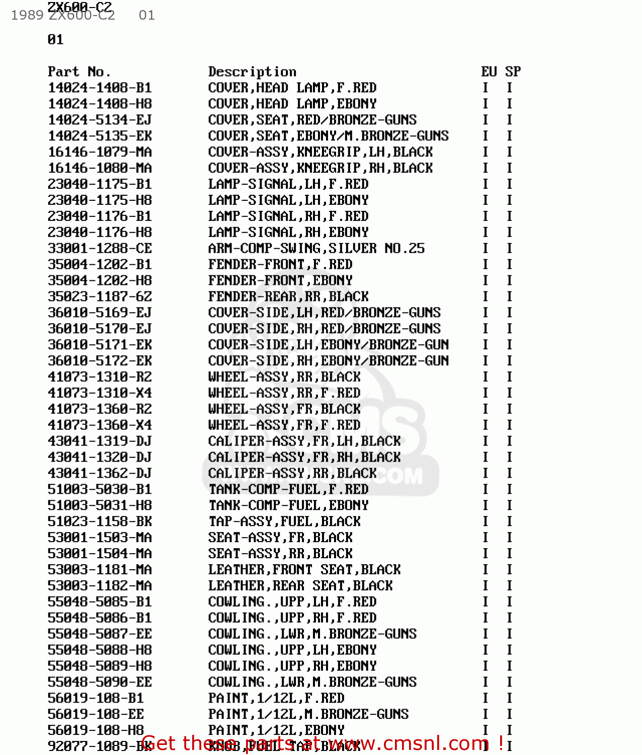 1989 ZX600-C2     01 ZX600C2 GPX600R 1989 EUROPE UK FR FG GR IT NR SD SP ST